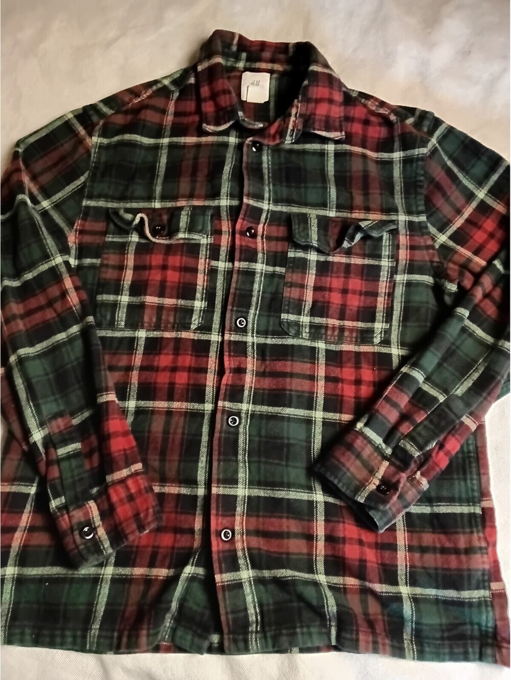 H&M Regular M Button-Up Shirt Flannel Plaid Long Sleeve Red Green Cotton